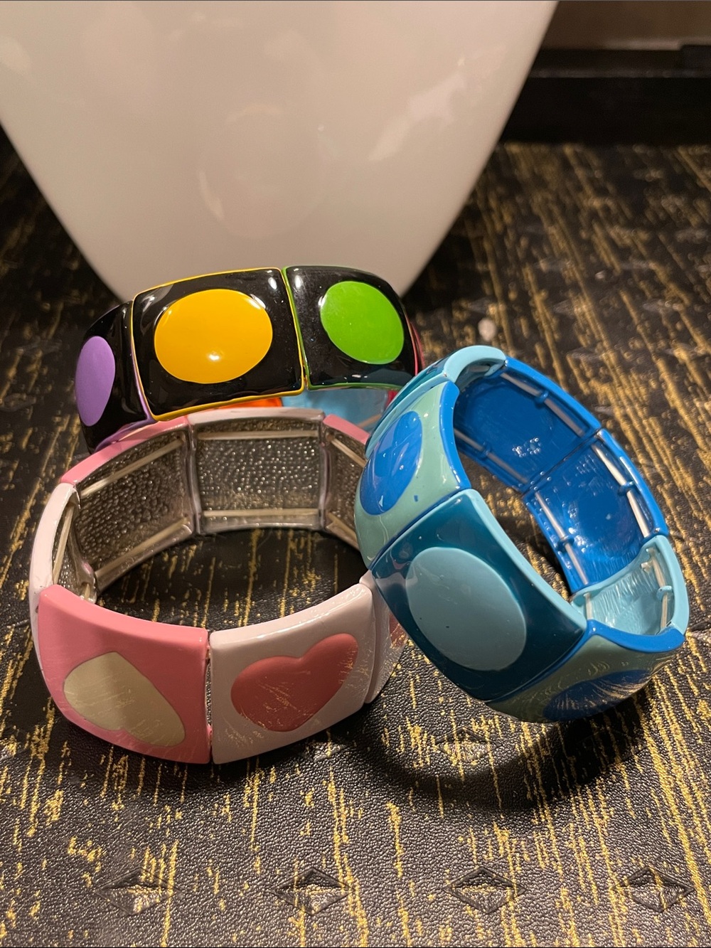 Colorful Stretch Bracelet Stack - Blue, Pink, Black